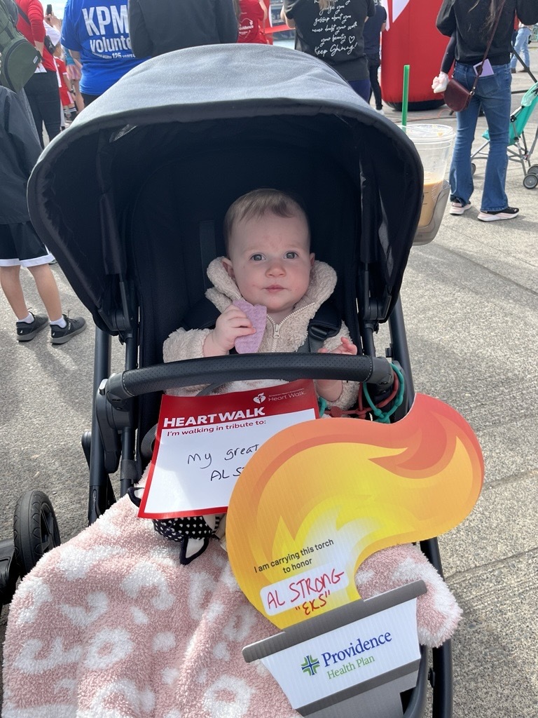 Child in stroller at American Heart Association's annual Heart Walk 