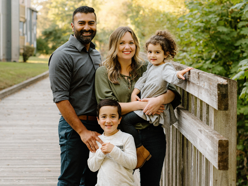 Gandhi family photo on a bridge