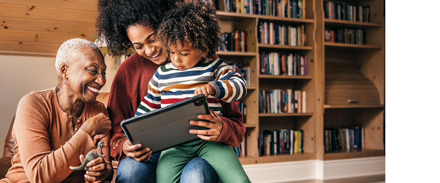 Family plays with tablet