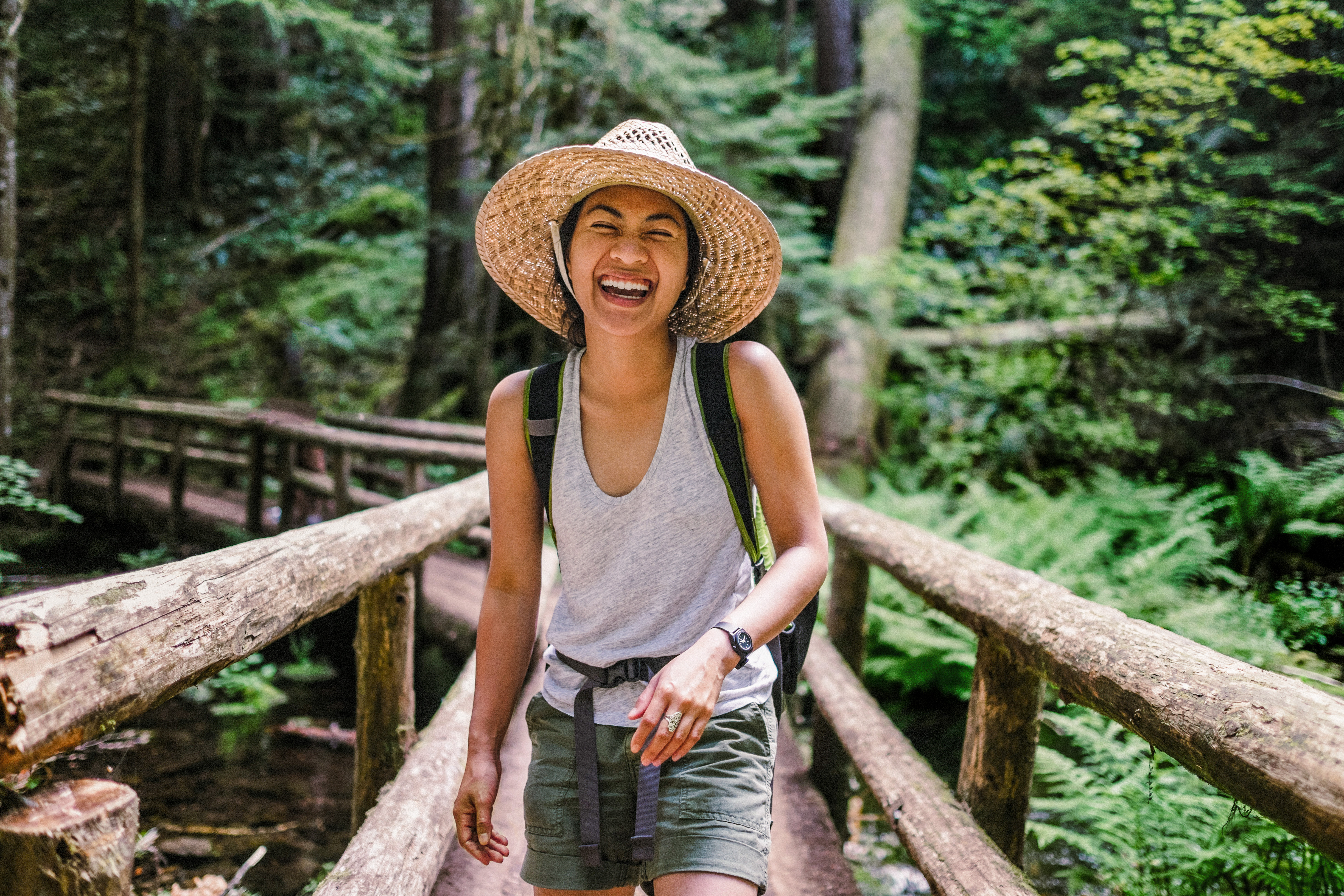 A picture of a gleeful woman